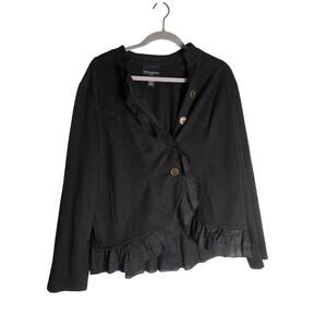 Cynthia Rowley Womens 1x Plus Black Ruffle Button Down Cardigan Sweater Blazer
